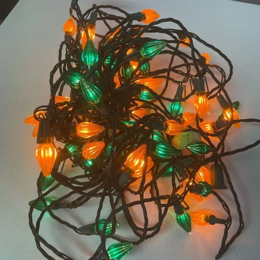 Vintage Orange Green Christmas Halloween String Lights